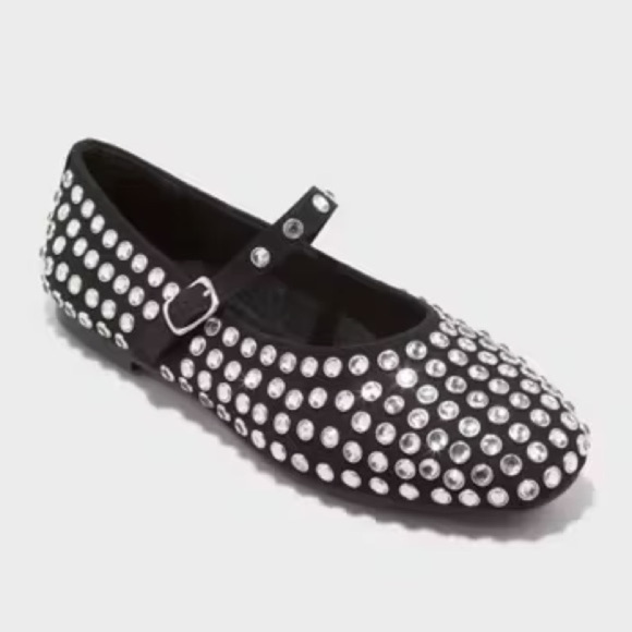 Women's Issa Rhinestone Mary Jane Ballet Flats - A New Day Black 6.5 NIB - Picture 1 of 2
